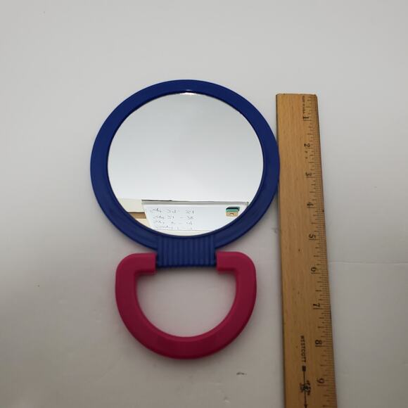 Vtg 90's Hand Held Mirror 6" x 8.5" Stand-Up Two Sided Pink and Blue-Violet - Picture 5 of 8